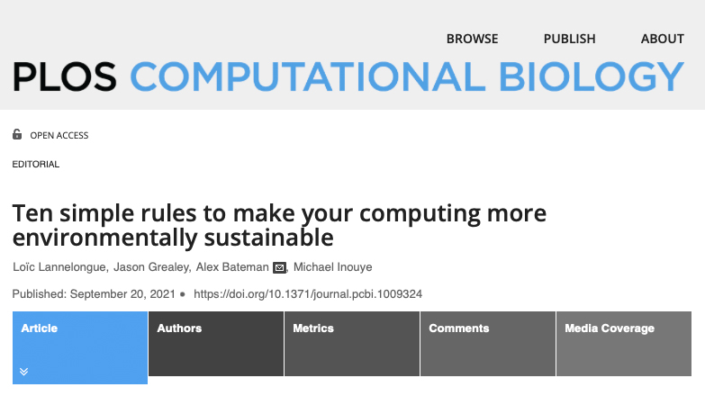 Ten simple rules to make your computing more environmentally sustainable